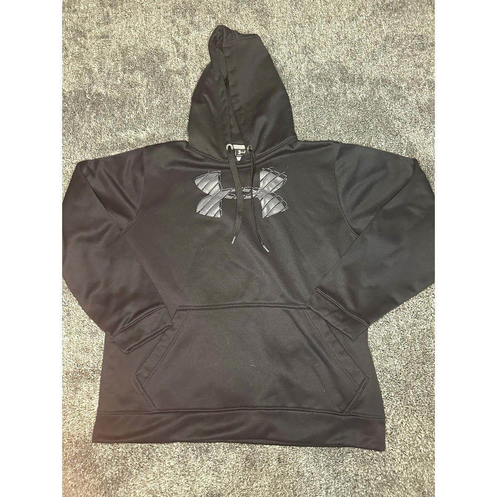 Under Armour Mens Large Black Hoodie Big Logo Pullover Sweatshirt Loose Fit